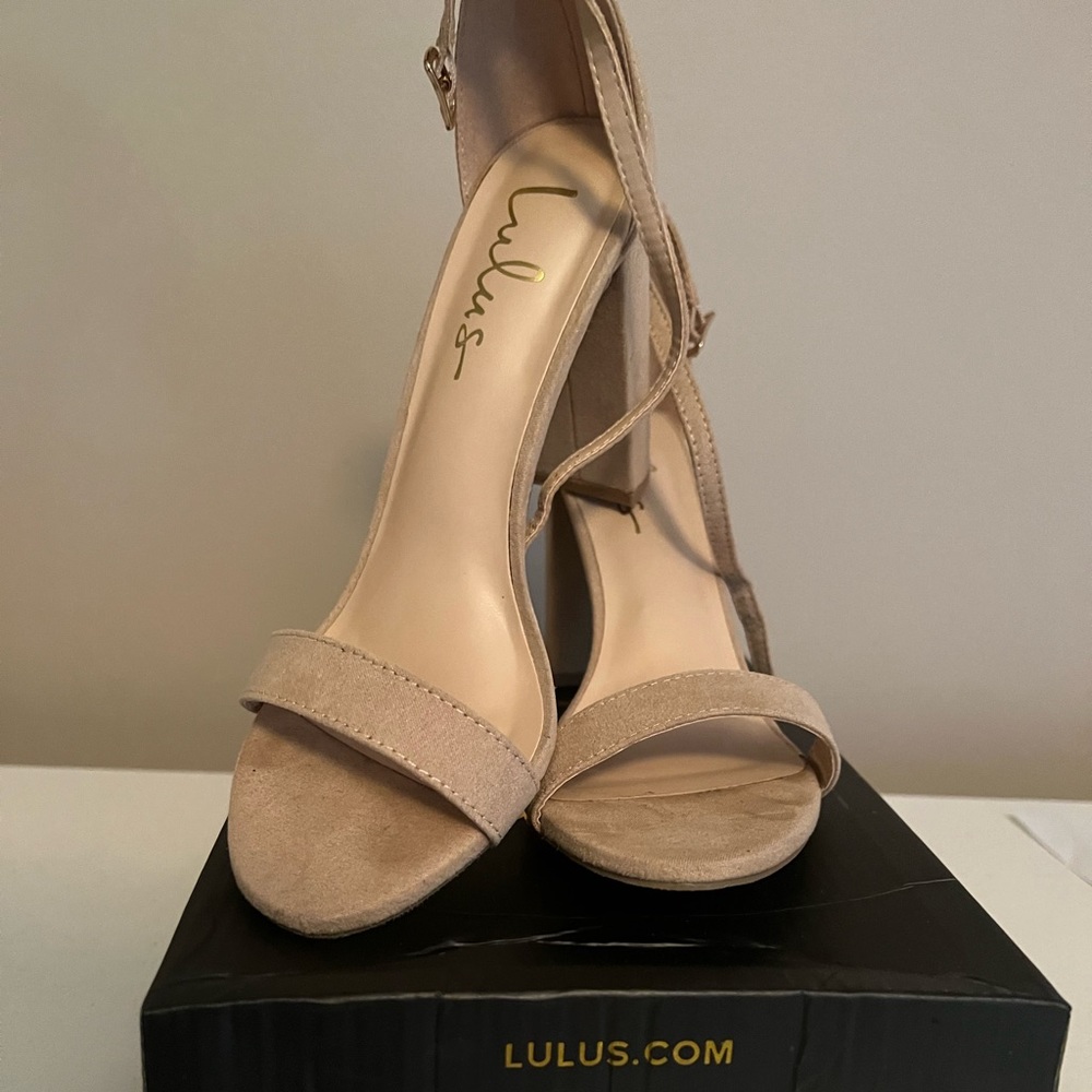 Lulu’s Taylor Natural Suede Ankle Strap Heels
